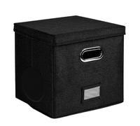 Generico Record Storage Box, Album Holder with Lid and Handle, Decorative Moving Boxes Cabinet Organizer for 50+ 12-Inch Vinyl Records, Dustproof Portable Design, Black, Cotton Linen
