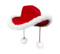 Generico Red Cowboy Hat For Women, Trim Red Cowboy Hat, Costume Santa Claus With White Plush, Seasonal Decoration For Western Kids Adults Party Holiday Photo Props Halloween Disco Family