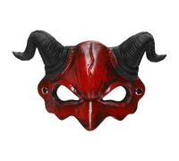 Generico Red Demon Devil Half Face | Scary Halloween Red Horned Ghost Goat Sheep Horn Monsterr For Cosplay Masquerade Costume Party Accessories Creepy Halloween Ghost,PU Leather Demon Disguises