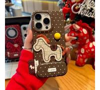 Generico Red Pony Phone Case with a Mirror Stand, A Red-Embroidered Pony Phone Case for iPhone 12/13/14/15/16/17 Pro Max Series (For 17,Brown)