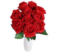 Generico Red Roses Artificial Flowers | 10X Fake Flowers For Vase | Romantic Home Decor For Valentine's Day Party Mother's Day Birthday