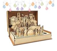 Generico Regalo di Pasqua per La Settimana Santa in Famiglia, Set di Libri di Pasqua con Copertina Apribile in Legno, Decorazioni Pasquali con Scena di Resurrezione con 30 Impiallacciature in Legno