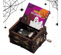 Genérico Regalo Di Scatola Di Musica A Tema Di Halloween: Corda Di Halloween Decorazione Di Canzoni, Musicale In Legno Con Manovella, Notte Spaventosa Vintage, Scatola Di Musica