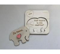 Generico Regalo madrina/padrino battesimo in legno personalizzati con nomi- regalo personalizzato - nascita- battesimo- bambini- bomboniere 10cmx10cm (Elefante Rosa)