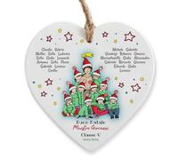 Generico Regalo per Il Maestro - Cuore in Ceramica Personalizzato Tema di Natale con Classe e Nomi dei Bambini