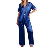 Generico Reggiseno Aperto Davanti Sexy Hot Donna Natale Indumenti da Notte Sexy con Maniche in Raso da Top Allentato Set Completo E Lingerie Pigiami Body Donna Hot Lingerie Blue L