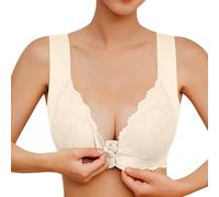 Generico Reggiseno Apertura Frontale Aperto Davanti Senza Ferretto Taglie Forti Imbottito Donna Pizzo Basic da Donna in Lace Beige XL Sportivo