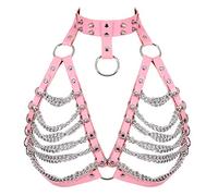 Generico Reggiseno imbracatura corpo femminile in pelle PU Gabbia corpo cavo Lega Carnevale punk goth cintura regolabile Costume da ballo (Rosa)