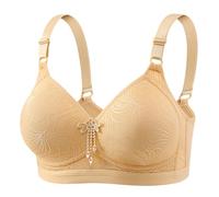 Generico Reggiseno Pizzo Push Up Comfort Traspirante Senza Ferretto Intimo Mamma Design Avvolgente E Sicuro Indumento Intimo(Beige, 46)