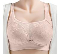 Generico Reggiseno Senza Ferretto Confortevole Senza Cuciture Copertura Integrale Supporto Morbido Taglie Forti in Pizzo Intimo Mamma Design Avvolgente E Sicuro(Beige, 44)