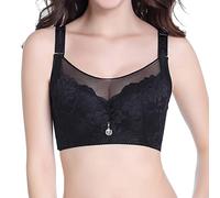 Generico Reggiseno Taglie Forti Senza Ferretto con Pizzo e Coppa Completa con Design Avvolgente Intimo Elegante(Black, 40E)