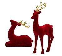 Generico Reindeer Christmas Decor | Flocking Deer Figures 2 Pieces Red And Green Aesthetic Standing Sitting Elk Statue For Workplace Bedside Table Party Kitchen