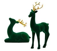 Generico Reindeer Christmas Decor | Flocking Deer Figures 2 Pieces Red And Green Aesthetic Standing Sitting Elk Statue For Workplace Bedside Table Party Kitchen