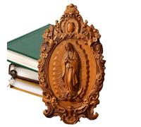 Generico Religious Wood Sculpture - Catholic Saint Statue, Small Sacred Figurine with Mount, Hand-Carved Timber Icon, Spiritual Devotional Ornament, Church Entryway Altar Display for Prayer Room