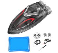 Generico Remote Control Boat, 2.4GHz Mini Speedboat Toy, Light-Up Stunt Submarine, Waterproof Floating Design, Rechargeable Motor System, Easy Remote Navigation, Pool, Bathtub, (White/Black)