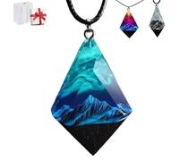 Generico Resin Necklace with Enchanting Landscape Inside, Handmade Luminous Snow Mountain Polar Lights Pendant Adornment, Nature Inspired Jewelry Gift for Men Women Hikers Outdoors Lovers