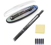 Generico Retractable Fountain Pen, 0.38mm Extra Fine Stainless Steel Nib with Transparent Barrel Includes 5 Refillable Ink Cartridg, Smooth & Leak-Free (Black,Black)