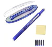 Generico Retractable Fountain Pen, 0.38mm Extra Fine Stainless Steel Nib with Transparent Barrel Includes 5 Refillable Ink Cartridg, Smooth & Leak-Free (Dark Blue,Blue)