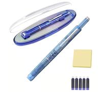Generico Retractable Fountain Pen, 0.38mm Extra Fine Stainless Steel Nib with Transparent Barrel Includes 5 Refillable Ink Cartridg, Smooth & Leak-Free (Light Blue,Black)