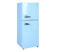 Generico Retro 112L Double Door Mini Refrigerator with Top Freezer, Compact Compressor Fridge with Manual Defrost for Apartment, Bedroom, Office, Dorm, Direct Cooling, Light Blue