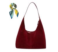 Generico Retro Faux Suede Hobo Bags,Women's Large Brown Slouchy Shoulder Purse,Trendy Fall Purses for Office/Travel/Work (Red)