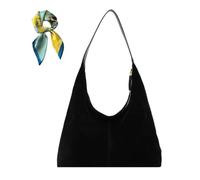 Generico Retro Faux Suede Hobo Bags,Women's Large Brown Slouchy Shoulder Purse,Trendy Fall Purses for Office/Travel/Work (Black)
