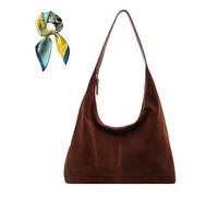 Generico Retro Faux Suede Hobo Bags,Women's Large Brown Slouchy Shoulder Purse,Trendy Fall Purses for Office/Travel/Work (Brown)