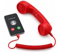 Generico Retro Phone Handset for Cell Phone, USB-C Wired Receiver with Mic | Classic receiver-style comfort with USB-C wired calling, built-in mic, speaker, volume controls, and a retro look(Red)