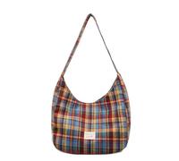 Generico Retro Plaid Underarm Bag, Canvas Crossbody Tote Bag, Crescent Shoulder Purse for Women, Slouchy Casual for Spring Summer (Blue)