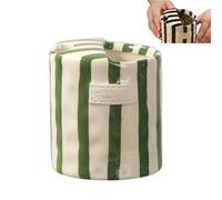 Generico Retro Striped Hand-Painted Ceramic Mark Hand-Held Cup, Heat-Resistant Non-Slip Double-Enjoy Cup, Hand-Painted Striped Art, for Milk Coffee Juice Latte Hot Cold Drinks (Green)