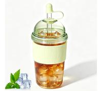 Generico Reusable Iced Coffee Cups with Lids and Straws 17oz Bobas Cup Straw, Iced Coffee Cup Reusable, with Silicone Sleeve, Dome Top,Ribbed Grip,Home Office Commute (#1)