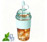Generico Reusable Iced Coffee Cups with Lids and Straws 17oz Bobas Cup Straw, Iced Coffee Cup Reusable, with Silicone Sleeve, Dome Top,Ribbed Grip,Home Office Commute (#5)