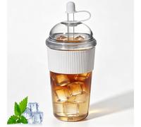 Generico Reusable Iced Coffee Cups with Lids and Straws 17oz Bobas Cup Straw, Iced Coffee Cup Reusable, with Silicone Sleeve, Dome Top,Ribbed Grip,Home Office Commute (#4)