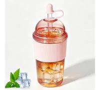 Generico Reusable Iced Coffee Cups with Lids and Straws 17oz Bobas Cup Straw, Iced Coffee Cup Reusable, with Silicone Sleeve, Dome Top,Ribbed Grip,Home Office Commute (#2)
