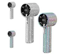 Generico Rhinestone Fan, Full Diamond Portable Handheld Turbo Fan, with Digital Display 1800 Mah Battery High Speed Silent Motor Advanced Waterproof and Dustproof (2Pcs*Mix)