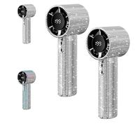 Generico Rhinestone Fan, Full Diamond Portable Handheld Turbo Fan, with Digital Display 1800 Mah Battery High Speed Silent Motor Advanced Waterproof and Dustproof (2Pcs*White)