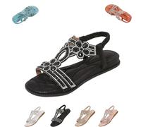 Generico Rhinestone Sandals for Women 2025 Dressy Casual Summer Flat Casual Dress Sandal Sparkly Beach Wedding Bride Sandals (Black,41)