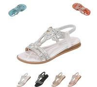 Generico Rhinestone Sandals for Women 2025 Dressy Casual Summer Flat Casual Dress Sandal Sparkly Beach Wedding Bride Sandals (Silver,37)