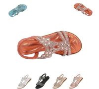 Generico Rhinestone Sandals for Women 2025 Dressy Casual Summer Flat Casual Dress Sandal Sparkly Beach Wedding Bride Sandals (Orange,41)