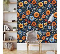 Generico Ricamo Fiori Carta da Parati da Attaccare e Staccare 45X2000CM, 3D Blu Scuro Tessuti Non Tessuti Autoadesivo Wallpaper, Impermeabile Opaco Addensare Decorativi Carta Adesiva