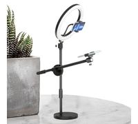 Generico Ring Light - Luce selfie a LED con treppiede e supporto per telefono cellulare, dimmerabile in diverse modalità di colore, connessione USB per uso flessibile, altezza regolabile | Lampada ad