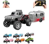Generico Riprush Mini Monster 1/64, Off-Road LED Alloy Racer, Riprush Mini Monster 1/64, Off-Road LED Alloy Racer, 2.4GHz Racing System, with Trailer, Speed/Steering Adjustable (Gray)