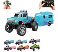 Generico Riprush Mini Monster 1/64, Off-Road LED Alloy Racer, Riprush Mini Monster 1/64, Off-Road LED Alloy Racer, 2.4GHz Racing System, with Trailer, Speed/Steering Adjustable (Blue)