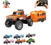 Generico Riprush Mini Monster 1/64, Off-Road LED Alloy Racer, Riprush Mini Monster 1/64, Off-Road LED Alloy Racer, 2.4GHz Racing System, with Trailer, Speed/Steering Adjustable (Orange)