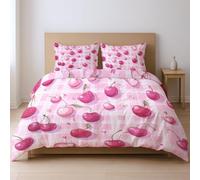 Generico Rosa Disegnato A Mano Plaid Fresco Frutta Ciliegia Set Di Piumoni Tocco Confortevole CopriPiumino Con Federa Adatto Ai Giovani 220 x 240cm Set Da Tre Pezzi