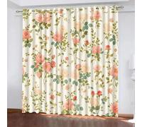 Generico Rosa Fiore Tende Ombreggiatura da 2 Pannelli 140L x 300A CM,3D Stile Pastorale Tenda,Lavabile in lavatrice Soggiorno Tende, Poliestere Isolamento Termico Protezione UV Tenda Con Occhiello