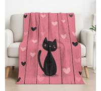 Generico Rosa Nero Coperta Sherpa Cartone animato Carino Gatto Motivo a Cuore Plaid Divano soffice, Coperta in Pile Calda Super Morbida Blankets da tiro per Divano Letto TV 130cm x 150cm