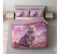 Generico Rosa Set copripiumino,Onirico gatto farfalla,Ultra soft copripiumini - Ultra morbido,angenehm, reversibile, per l'estate e l'inverno,copripiumini 150x220