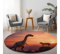 Generico Rosa Tappeto Rotondo 100 cm, Tramonto Dinosauri Leoni Morbido e Antiscivolo Lavabile Tappeto per Soggiorno Sala da Pranzo Camera da Letto Home Decor
