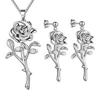 Generico Rose sta per collana Survival, collana punk vintage I'm Strong As Fuck, elegante ciondolo gotico a forma di rosa nera (Silver,Set)